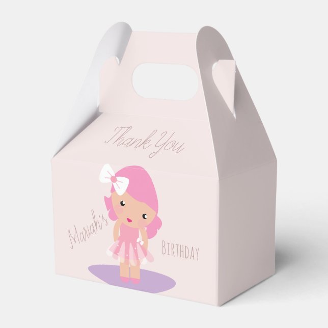  Tutu Girl's Birthday Ballerinas Pink Cartoon Favour Box (Front Side)