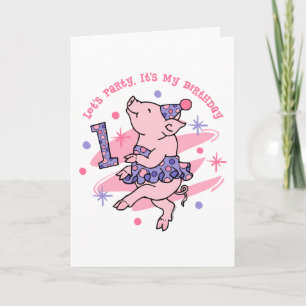 Tutu Piggy 1st Birthday Card