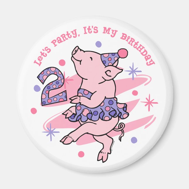 Tutu Piggy 2nd Birthday Magnet (Front)