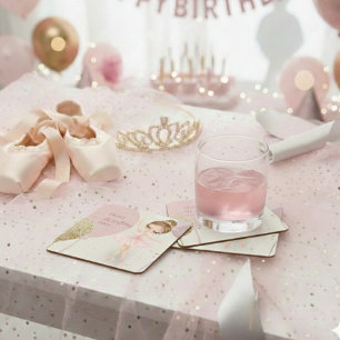 Tutu Pink Ballerina Ballet Dancer Girl Birthday Square Paper Coaster