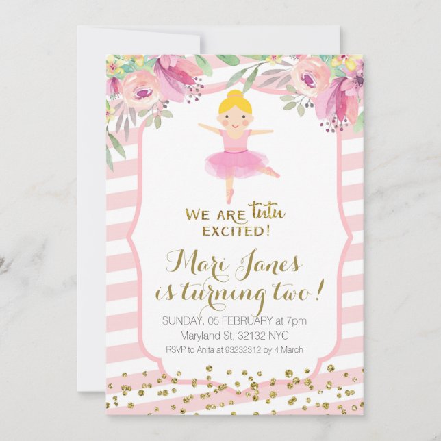 tutu pink girl birthday invitation (Front)