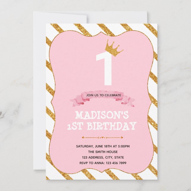 Tutu princess 1st birthday pink party invitation (Front)