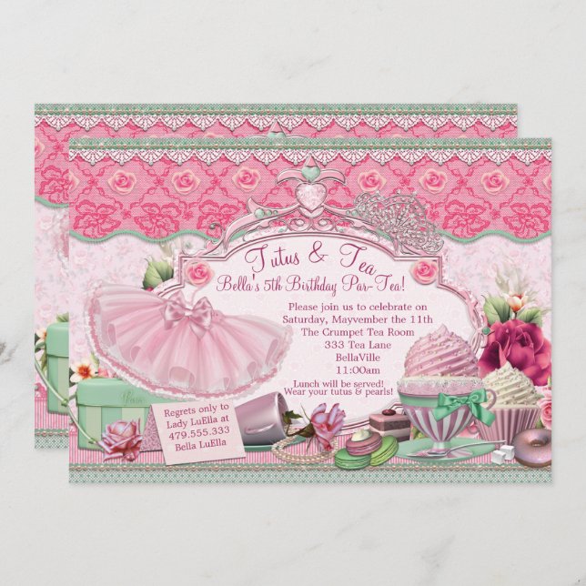 Tutus and Tea Party Girls Dress Up Invitation (Front/Back)