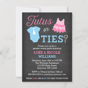 Tutus or Ties Gender Reveal Party Baby Shower Invitation