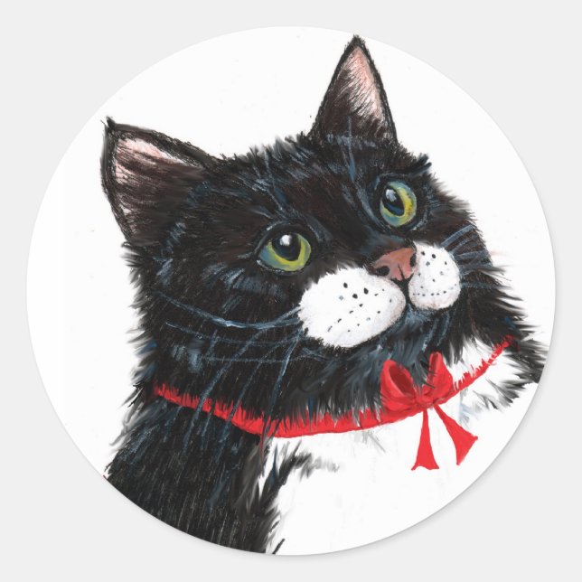 Tux Christmas Cat Classic Round Sticker (Front)