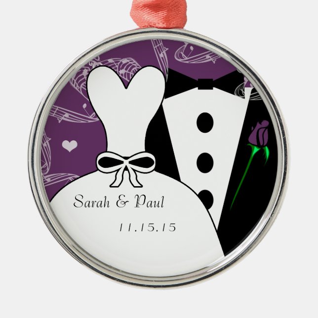 Tux & Gown Wedding Christmas Ornament (Front)