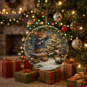 Tux & Twitch Winter Woodland Ceramic Tree Decoration