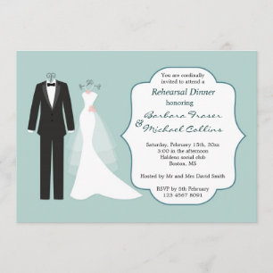 Tuxedo and gown Rehearsal Dinner Invitation