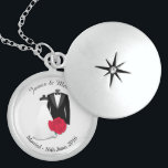 Tuxedo and Wedding Dress Personalised Locket Necklace<br><div class="desc">Elegant tuxedo and wedding dress design with red rose. Stunning sterling silver locket to personalise with your own text for a unique keepsake.</div>