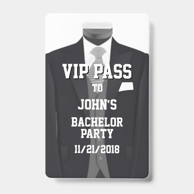 Tuxedo Bachelor Party VIP Badge ID Badge (Front)