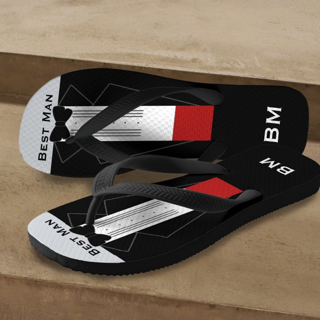 Tuxedo Best Man Flip Flops - Custom Name, Initials (Just add your Best Man's initials)