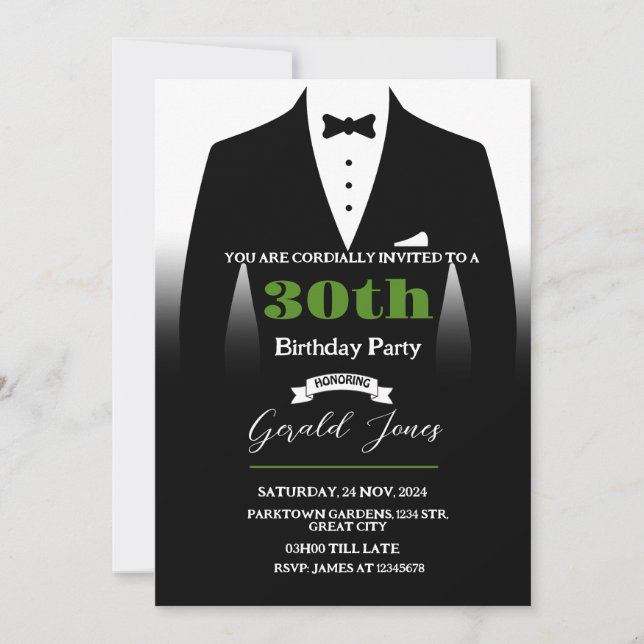Tuxedo Birthday Invitation (Front)