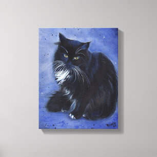 Tuxedo black and white cat art by Renee Lavoie Canvas Print