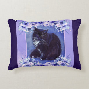 Tuxedo black and white cat art by Renee Lavoie Decorative Cushion