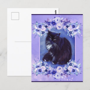 Tuxedo black and white cat art by Renee Lavoie Postcard