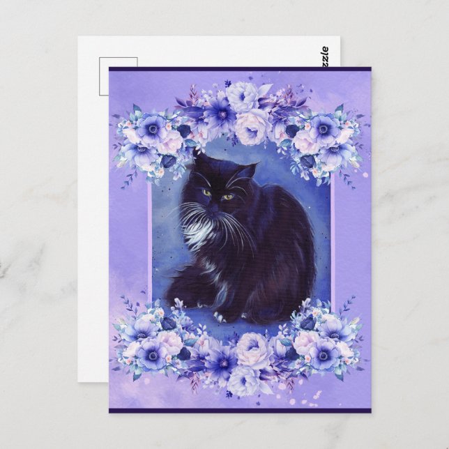 Tuxedo black and white cat art by Renee Lavoie  Postcard (Front/Back)