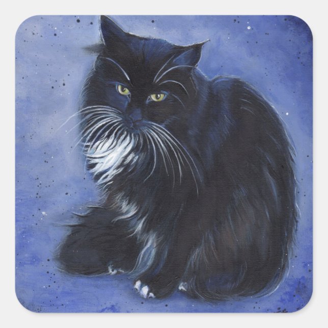 Tuxedo black and white cat art by Renee Lavoie  Square Sticker (Front)