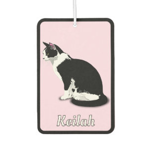 Tuxedo Black and White Cat Personalised Car Air Freshener