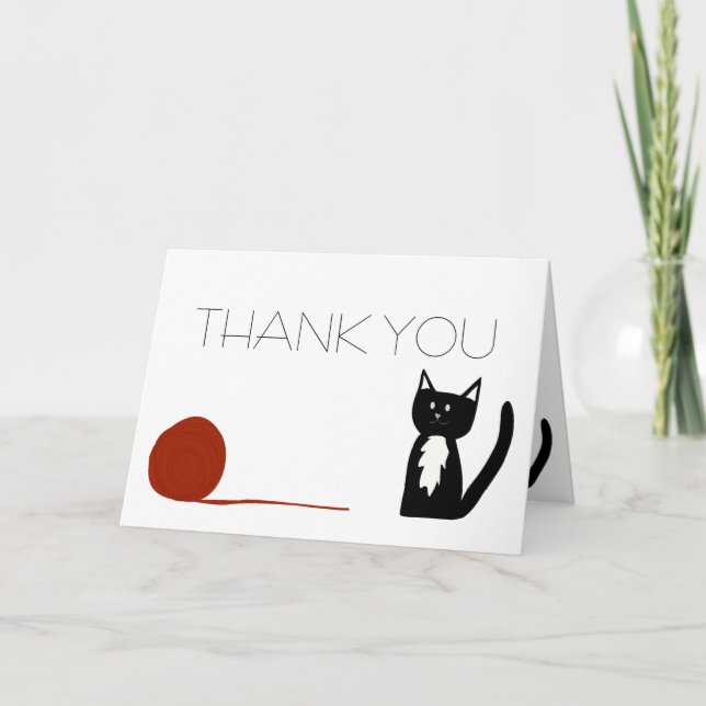 Tuxedo Black and White Cat Thank You Card (Front)