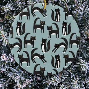 Tuxedo Black and White Cats Ceramic Tree Decoration