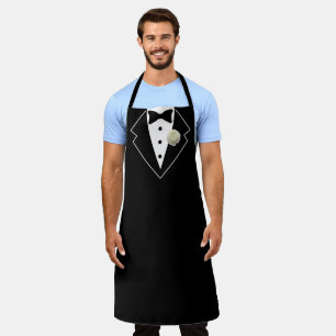 Tuxedo Black and White with White Flower in Lapel Apron