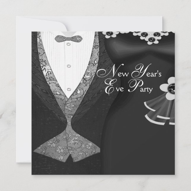 Tuxedo Black Dress Black Tie New Years Eve Party Invitation (Front)
