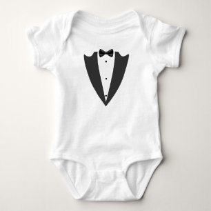 Tuxedo black lapels and bow tie and white T-Shirt Baby Bodysuit