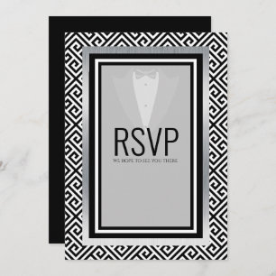 Tuxedo black, silver and white r.s.v.p announcement