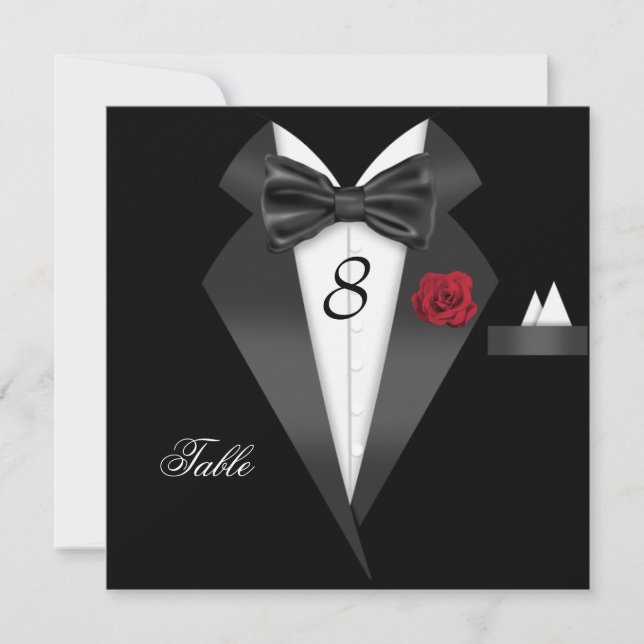 Tuxedo Black Table Number Seating Place Card (Front)