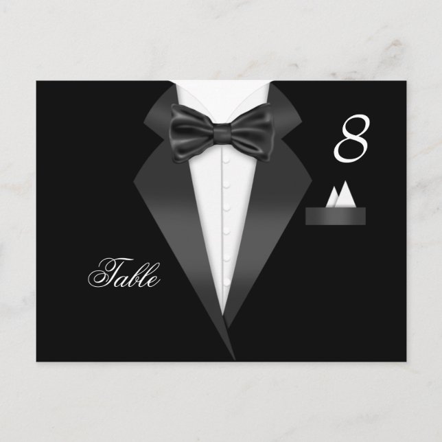 Tuxedo Black Table Number Seating Place Card (Front)