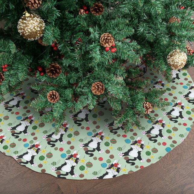 Tuxedo Black White Christmas Cat Brushed Polyester Tree Skirt (Creator Uploaded)