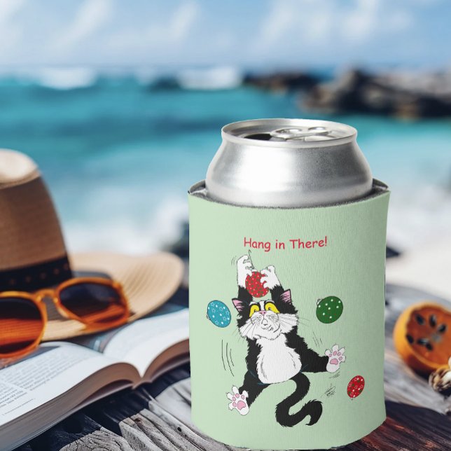 Tuxedo Black White Christmas Cat Can Cooler (Creator Uploaded)