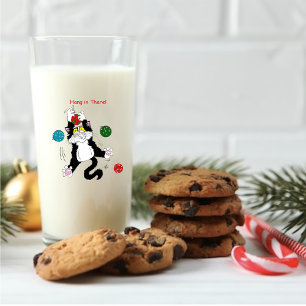 Tuxedo Black White Christmas Cat Glass