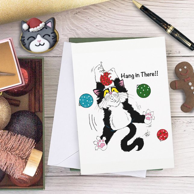 Tuxedo Black White Christmas Cat Holiday Card (Creator Uploaded)