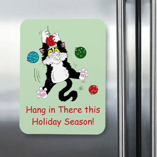 Tuxedo Black White Christmas Cat Magnet
