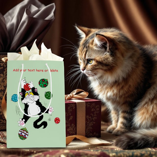 Tuxedo Black White Christmas Cat Medium Gift Bag (Creator Uploaded)
