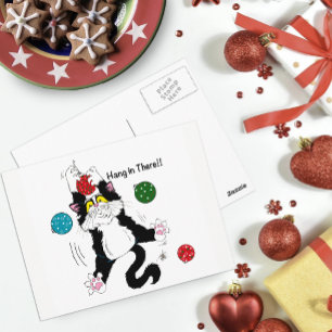 Tuxedo Black White Christmas Cat Postcard