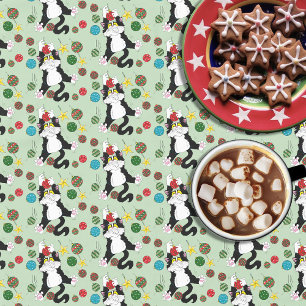 Tuxedo Black White Christmas Cat Tablecloth