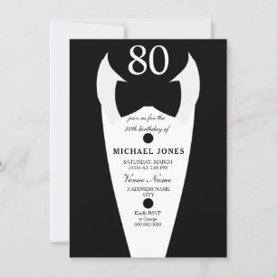 Tuxedo Bow Tie Mens 80th Birthday Party Invite