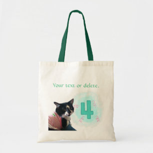 Tuxedo Cat Age Four Birthday Canvas Bags