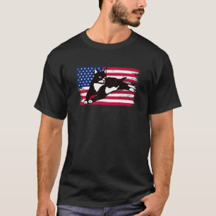 Tuxedo Cat American Flag Glasses 4th Of July Tuxed T-Shirt