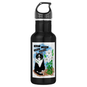 Tuxedo Cat and Lilies Inspirational Quote 532 Ml Water Bottle
