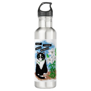 Tuxedo Cat and Lilies Inspirational Quote 710 Ml Water Bottle