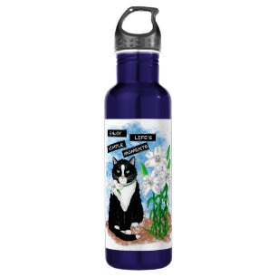Tuxedo Cat and Lilies   Inspirational Quote 710 Ml Water Bottle