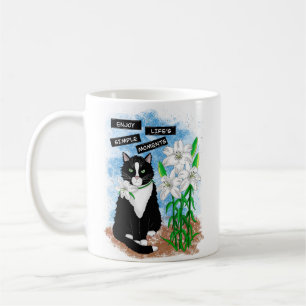 Tuxedo Cat and Lilies   Inspirational Quote Coffee Mug