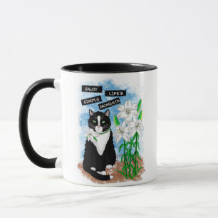Tuxedo Cat and Lilies   Inspirational Quote Mug