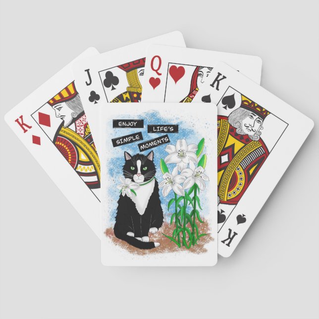 Tuxedo Cat and Lilies | Inspirational Quote Playing Cards (Back)
