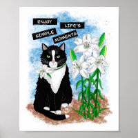 Tuxedo Cat and Lilies | Inspirational Quote
