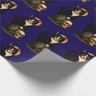 Tuxedo Cat and Skull Cute Gothic Graveyard Design Wrapping Paper
