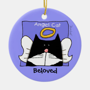 Tuxedo Cat Angel Personalise Ceramic Tree Decoration